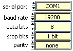 baud,databits,stop bits,parity controls