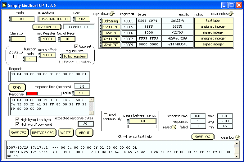 TCP Master screenshot