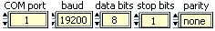 COM port,baud,databits,stop bits,parity controls