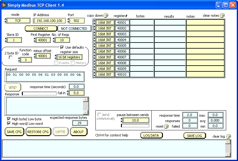 TCP Client 1.4 main window