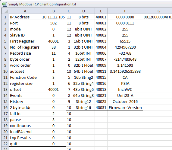 Configuration file in Excel
