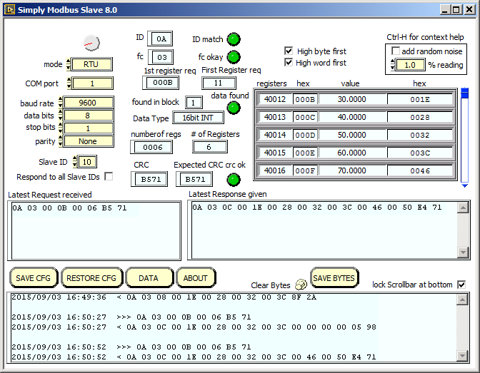 RTU/ASCII Slave Test Software Simply Modbus Software