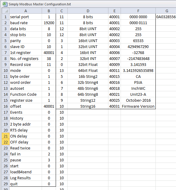 Configuration file in Excel
