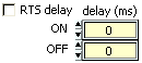  'RTS delay' checkbox and ON/OFF controls
